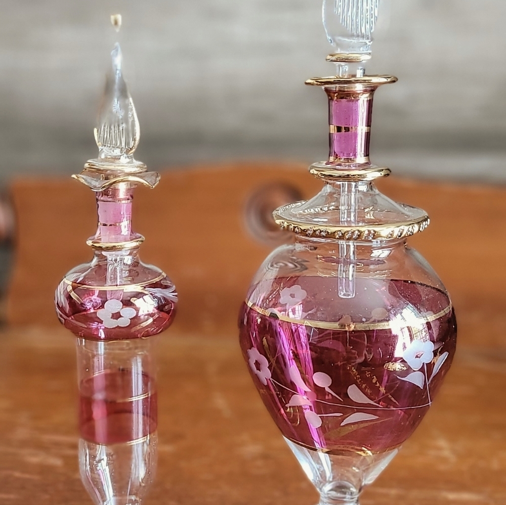 Glass Hand blown Etched Purfume Bottles